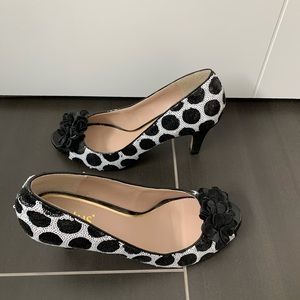 Lotus UK heels black and white polka dot